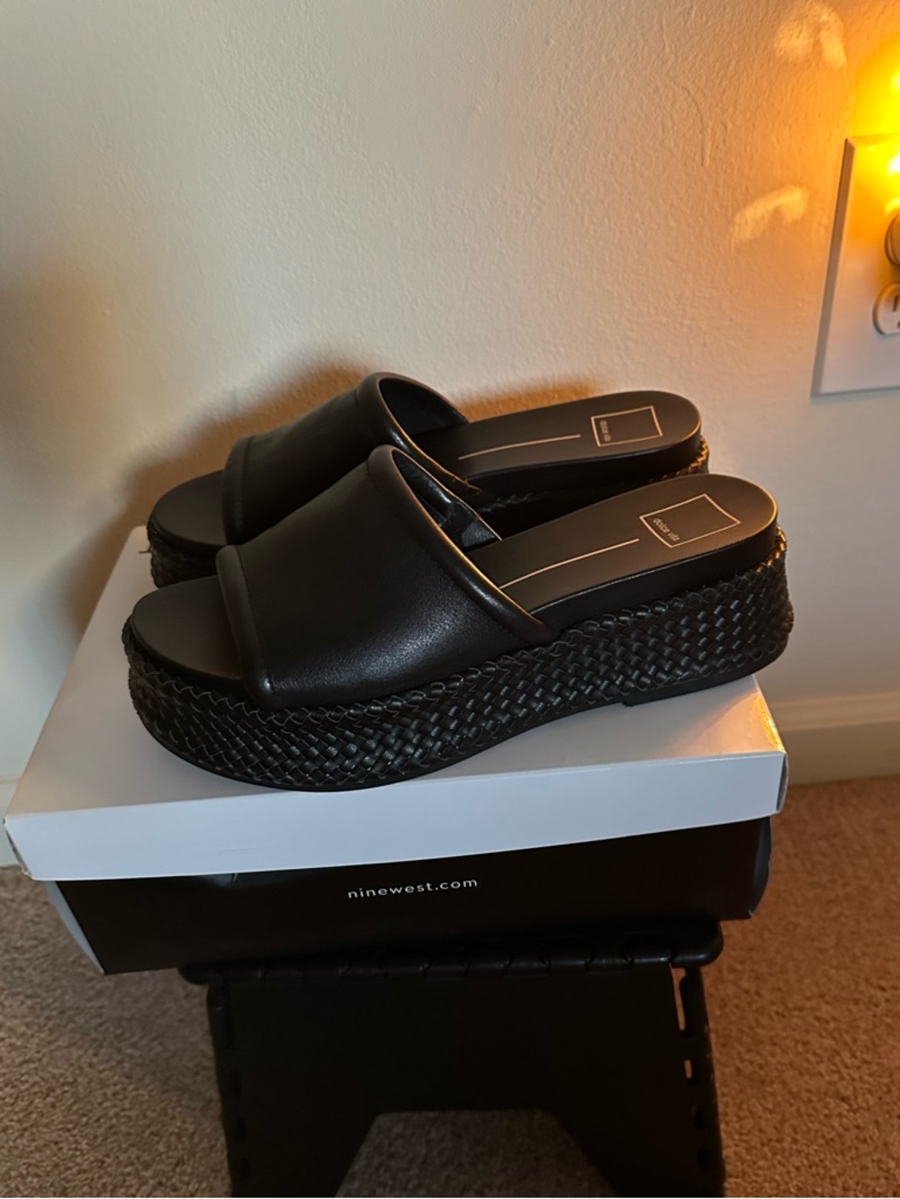 Dolce Vita Black Woven Platform Slide Sandals